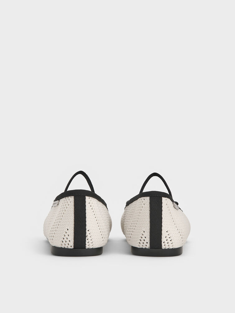 Knitted Pearl-Accent Bow Ballet Flats, Chalk, hi-res