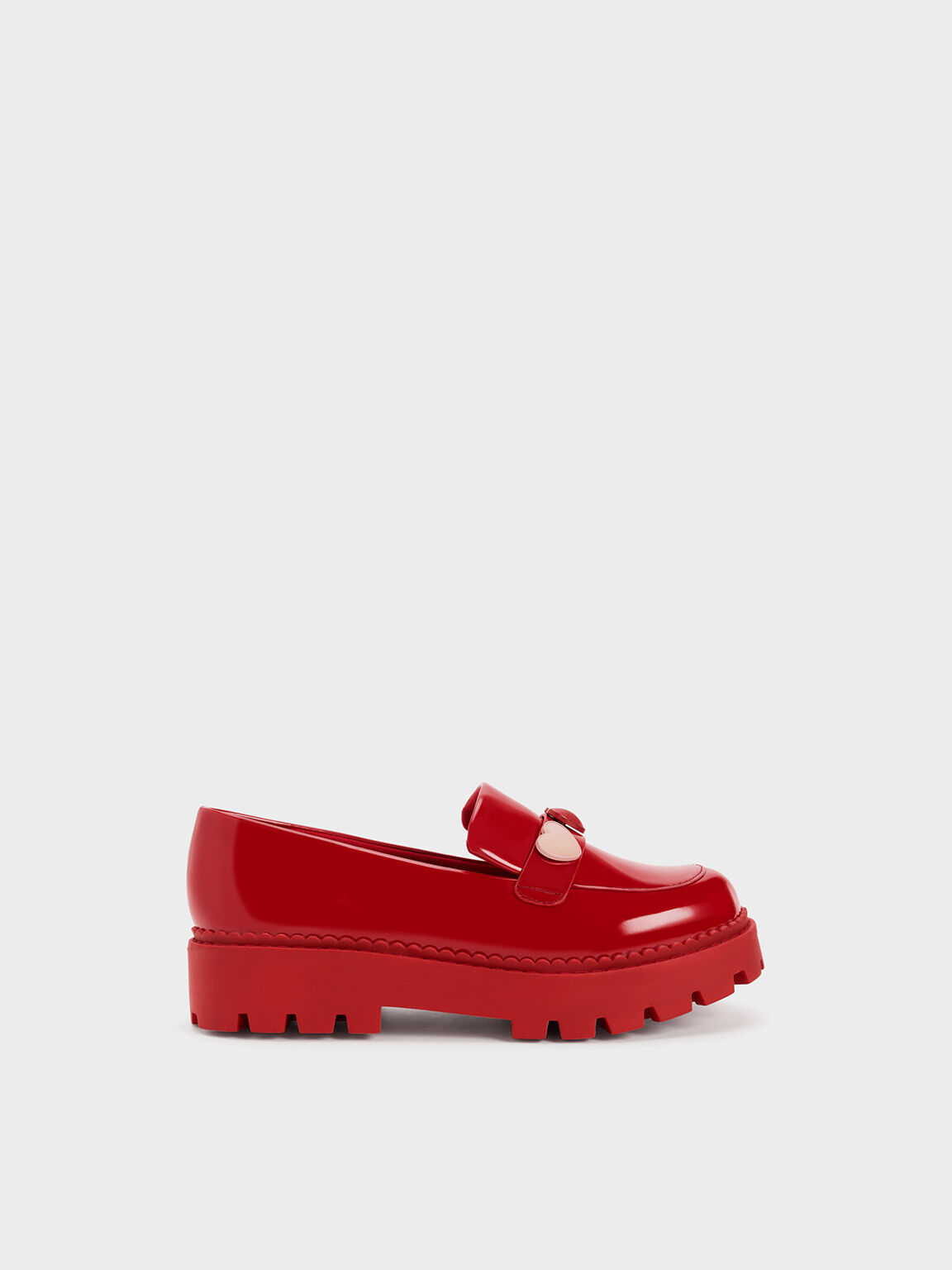 Girls Heart Motif Patent Penny Loafers Red