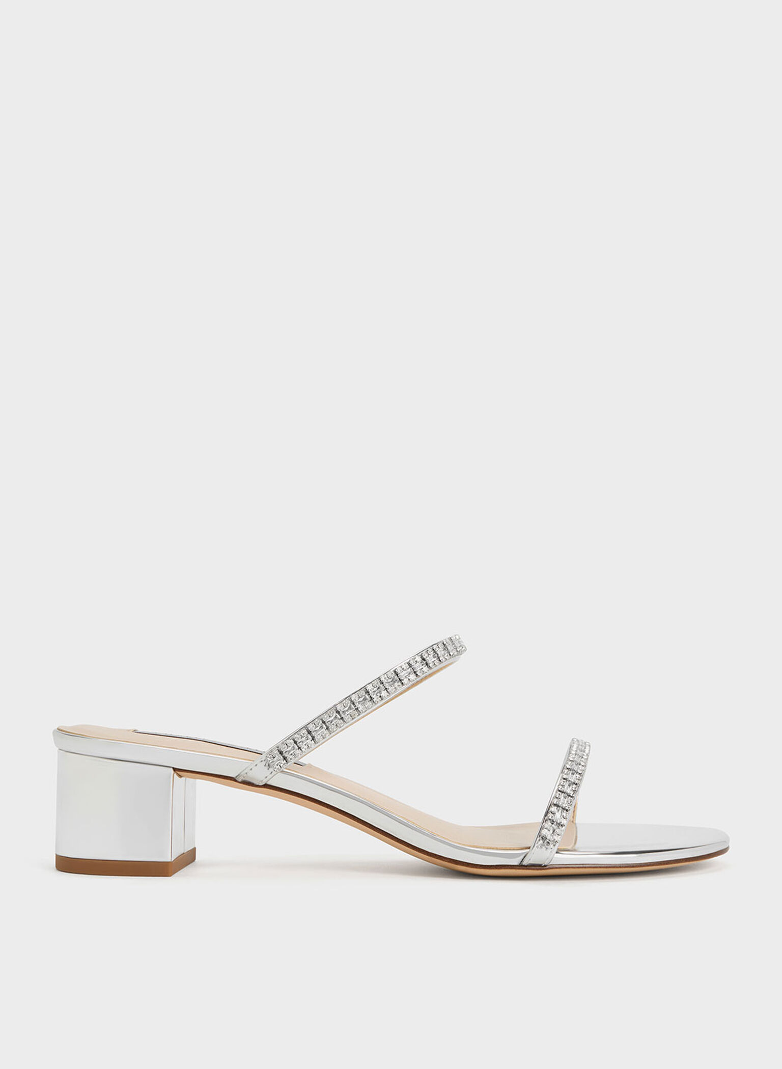 Ambrosia Metallic Gem-Embellished Mules, Silver, hi-res
