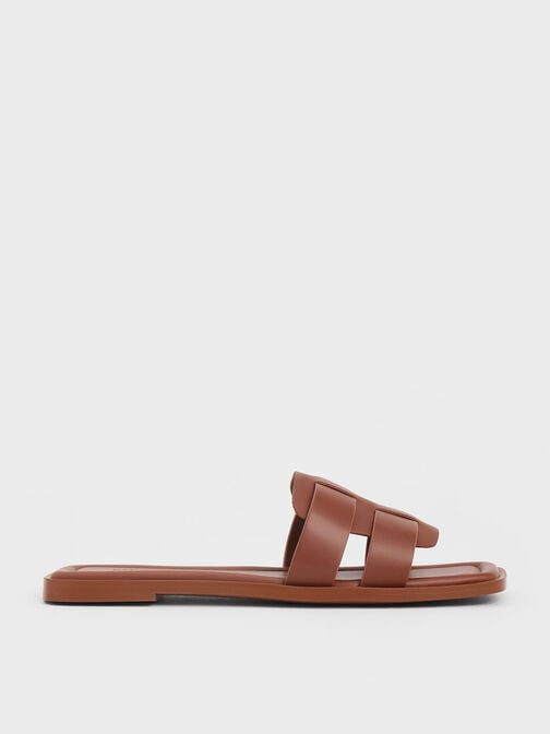 Trichelle Interwoven Leather Slide Sandals, Dark Brown, hi-res
