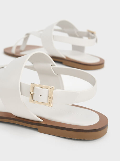 Toe-Ring Crossover-Strap Sandals, White, hi-res