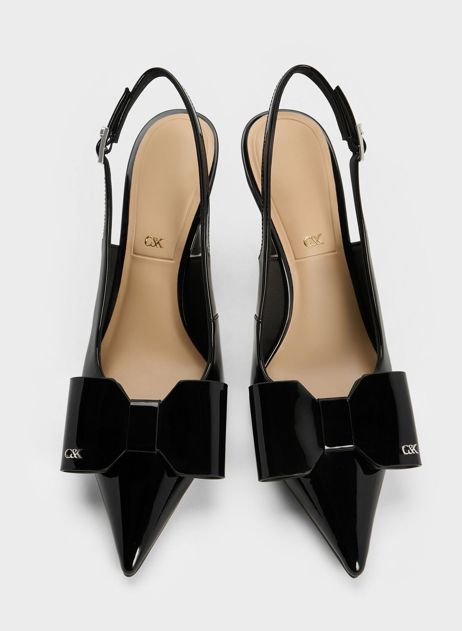 Lu Patent Leather Bow Blade-Heel Slingback Pumps, Black Patent, hi-res