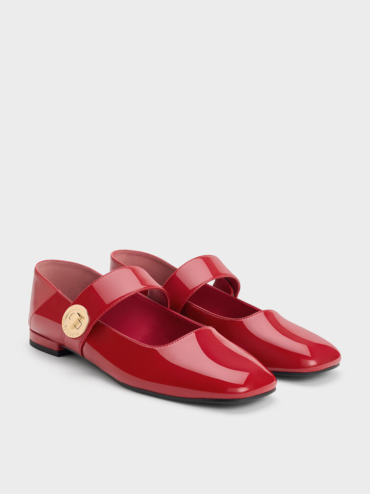 Yara Patent Mary Jane Flats, Red, hi-res