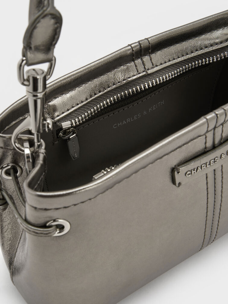 Noane Metallic Top Handle Bag, Pewter, hi-res