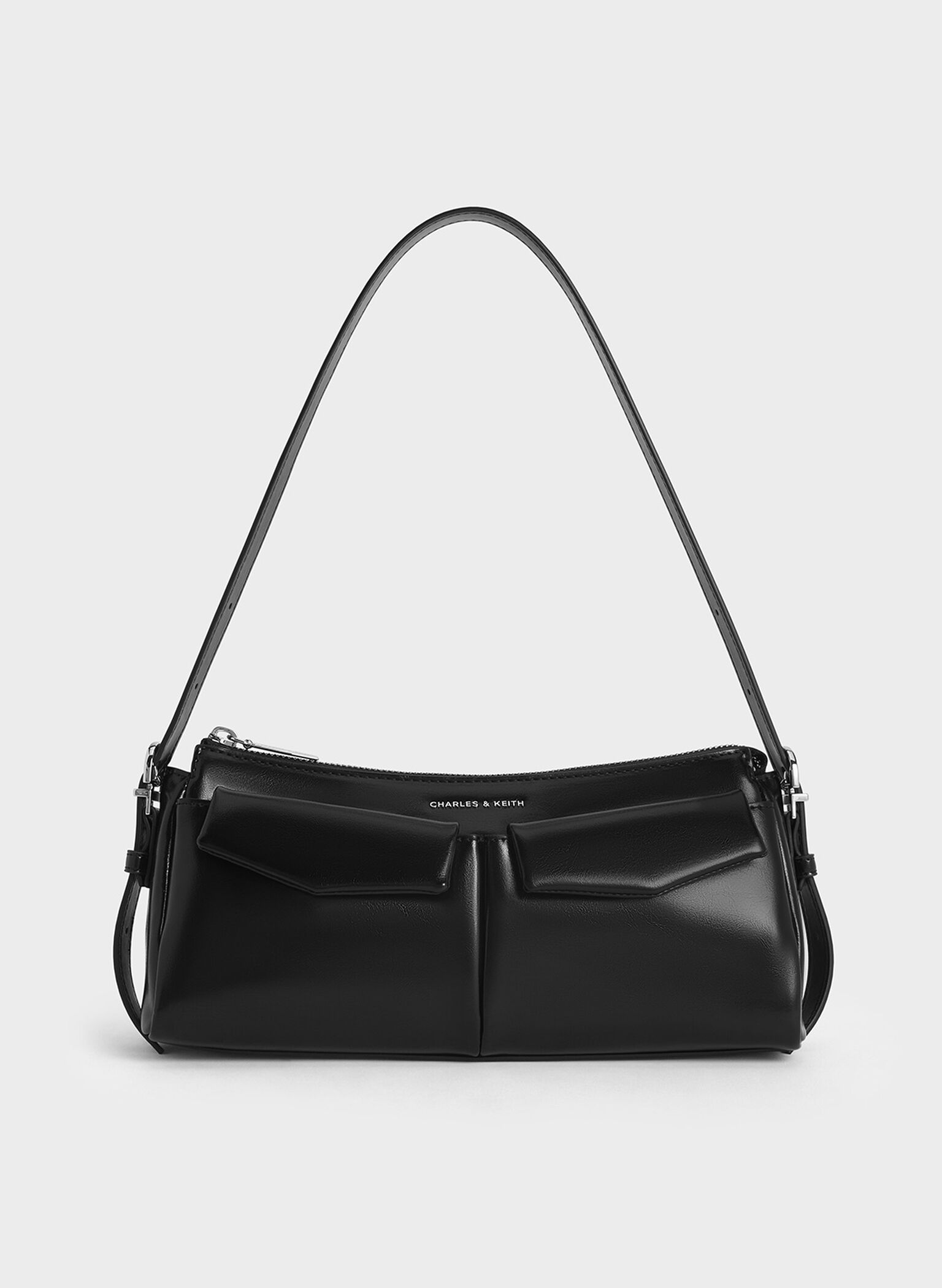 Rachel Elongated Front-Pocket Chain-Handle Bag, Noir, hi-res