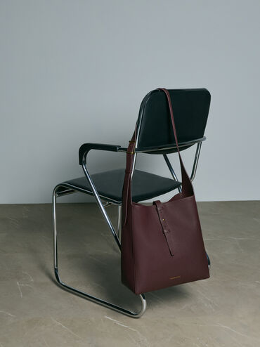 Beryl Recycled Leather Belted Hobo Bag, Wineberry Red, hi-res