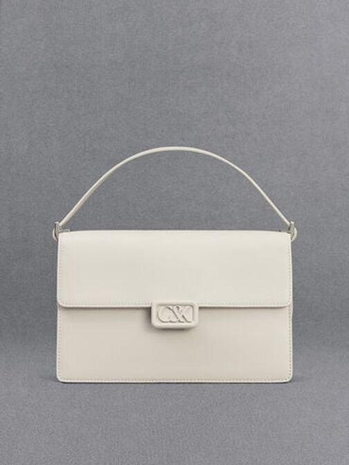 Leather Shoulder Bag, White, hi-res