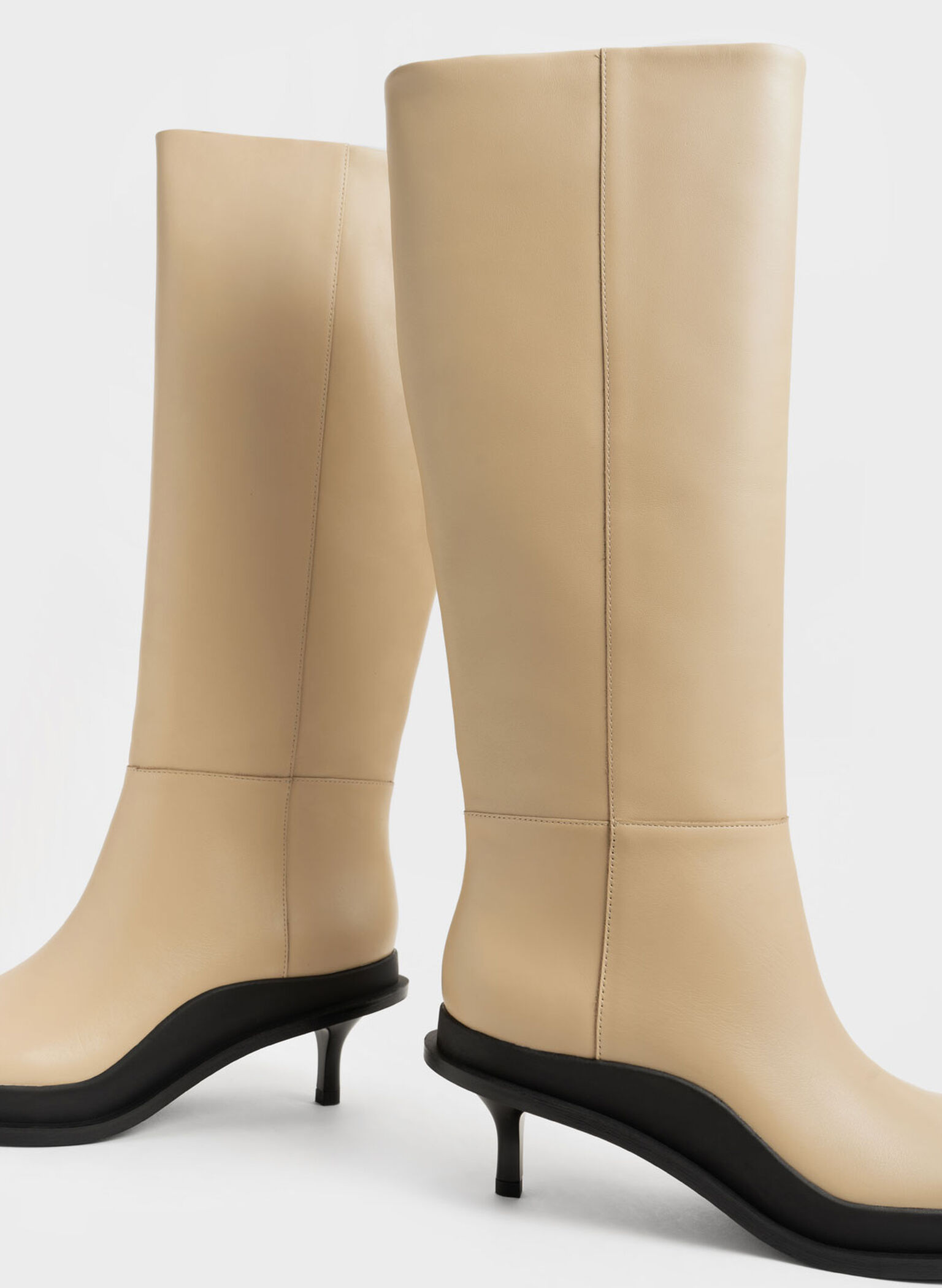 Frida Leather Knee-High Boots, Sand, hi-res