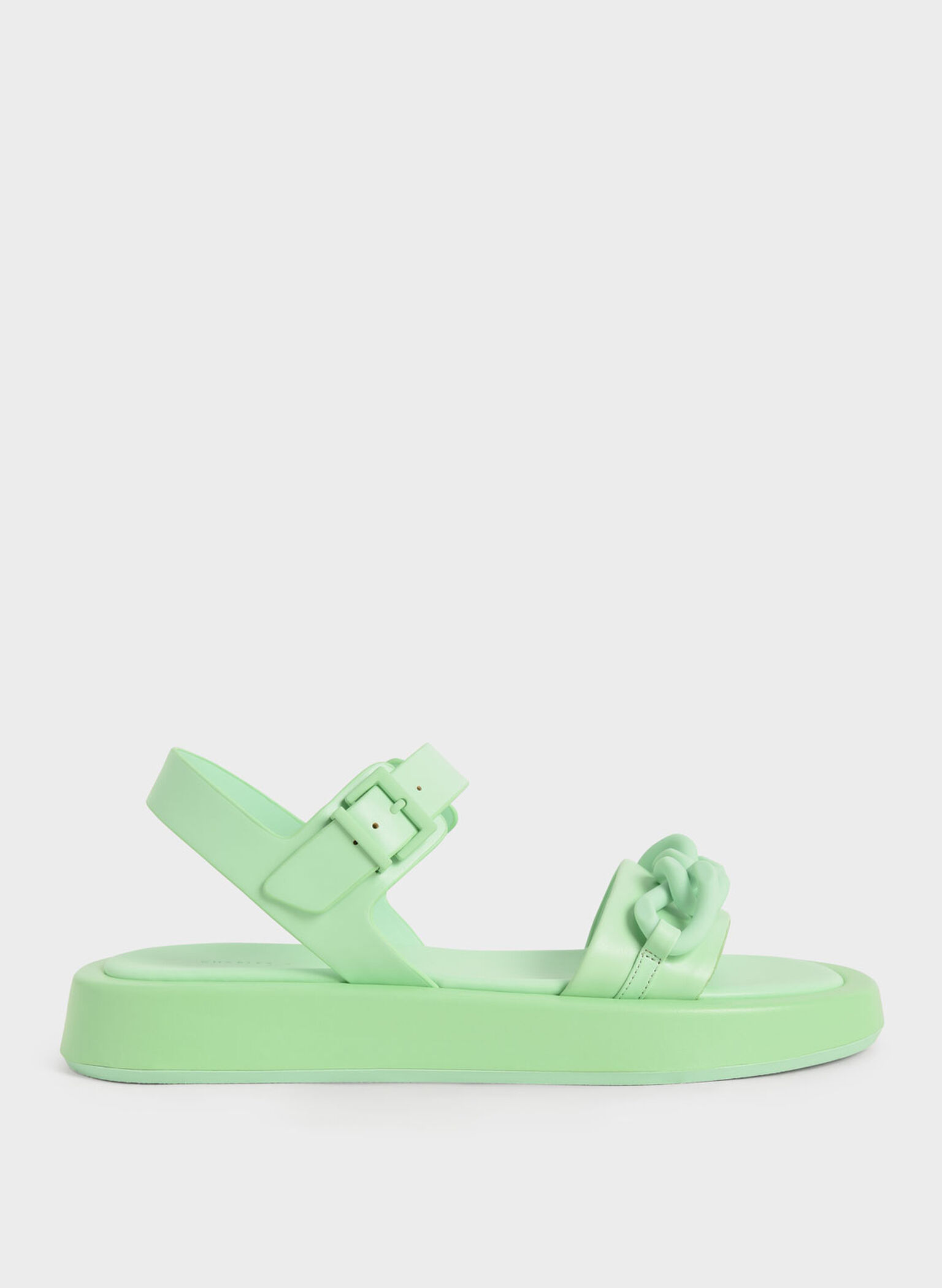 Chunky Chain-Link Ankle-Strap Padded Sandals, Green, hi-res