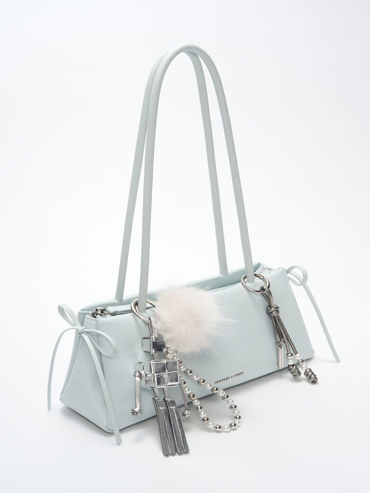 Pearl Beaded-Strap Furry Ball Charm, Cream, hi-res