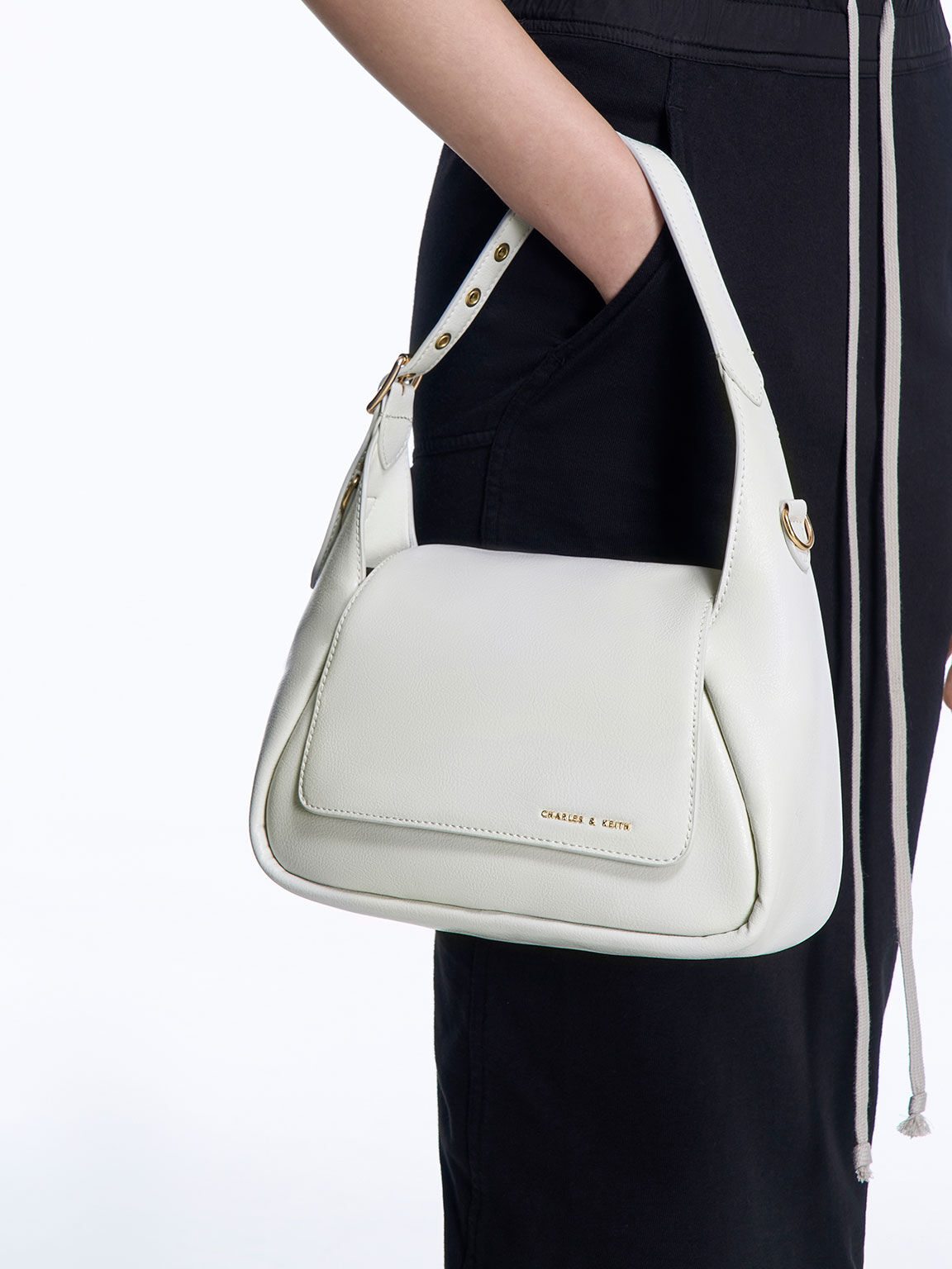 Buzz Front Flap Hobo Bag White