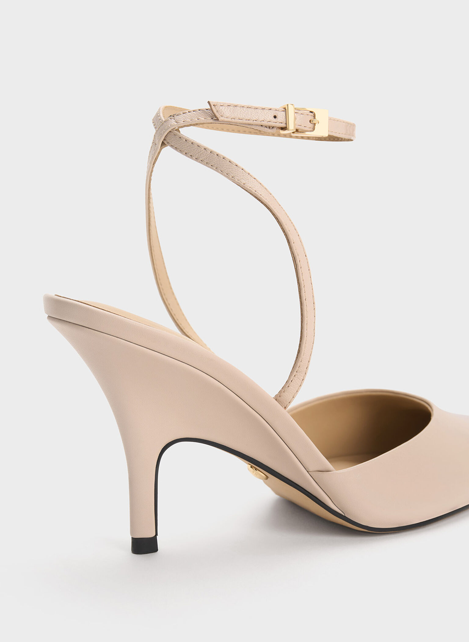 Leather Ankle Strap Pumps, Nude, hi-res