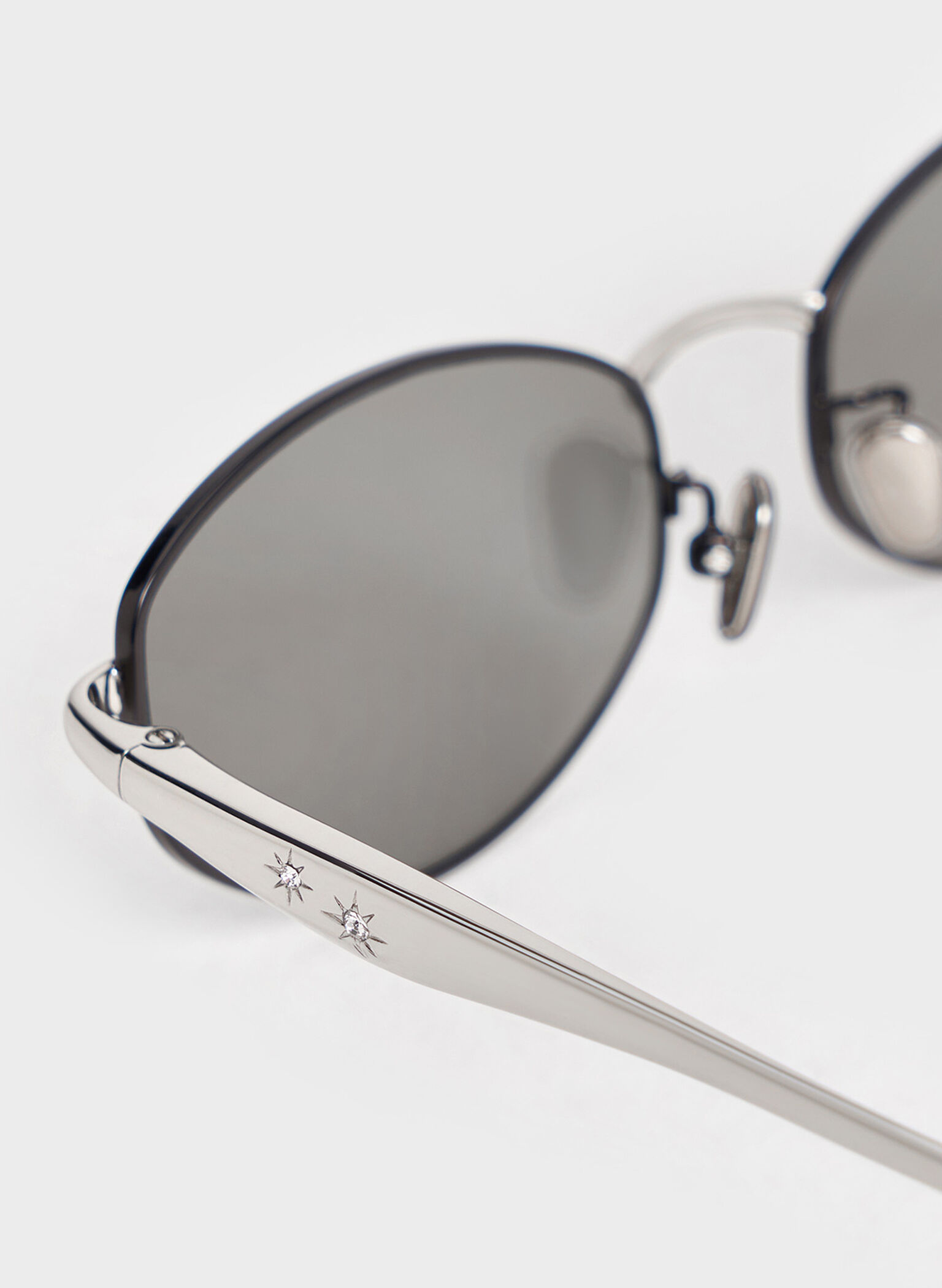 Crystal-Accent Oval Sunglasses, Noir, hi-res