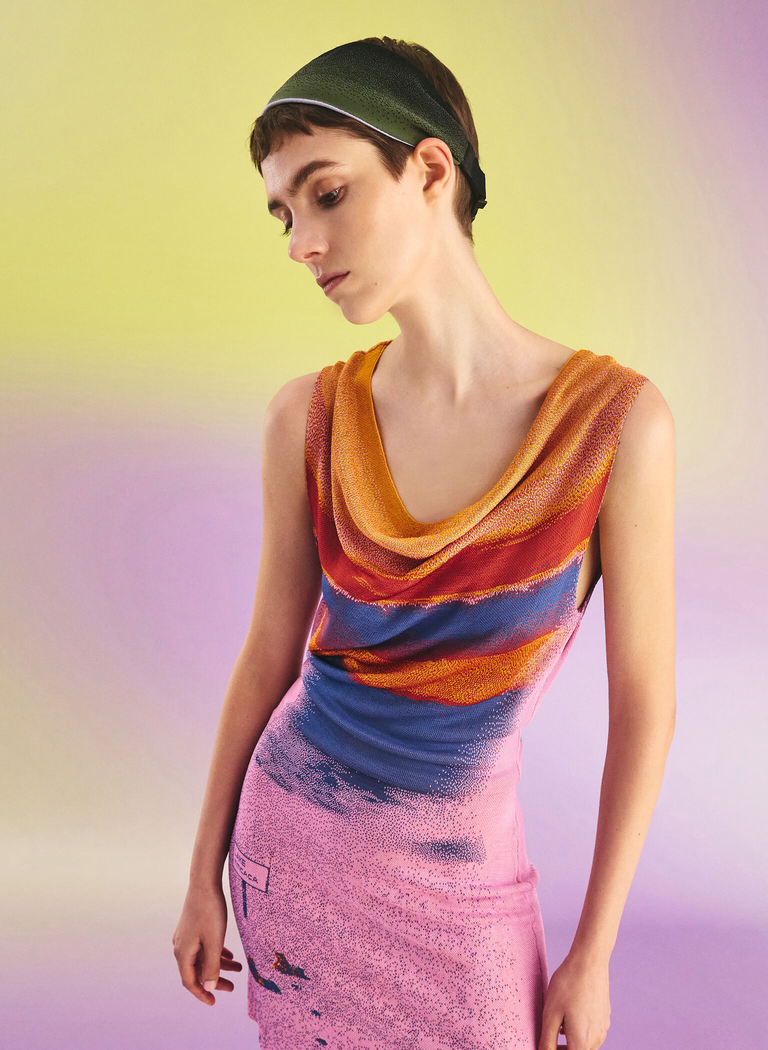 Recycled Polyester Knitted Gradient Reversible Headband, Multi, hi-res