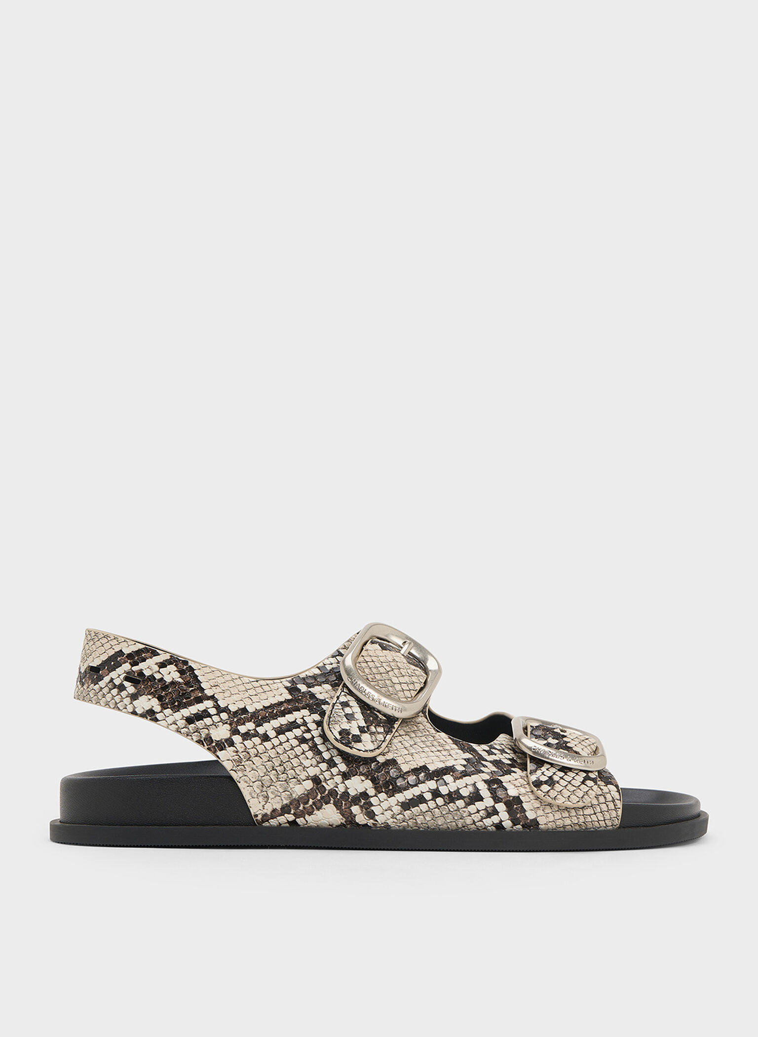Snake-Print Buckled Double-Strap Slingback Sandals, Animal Print Natural, hi-res