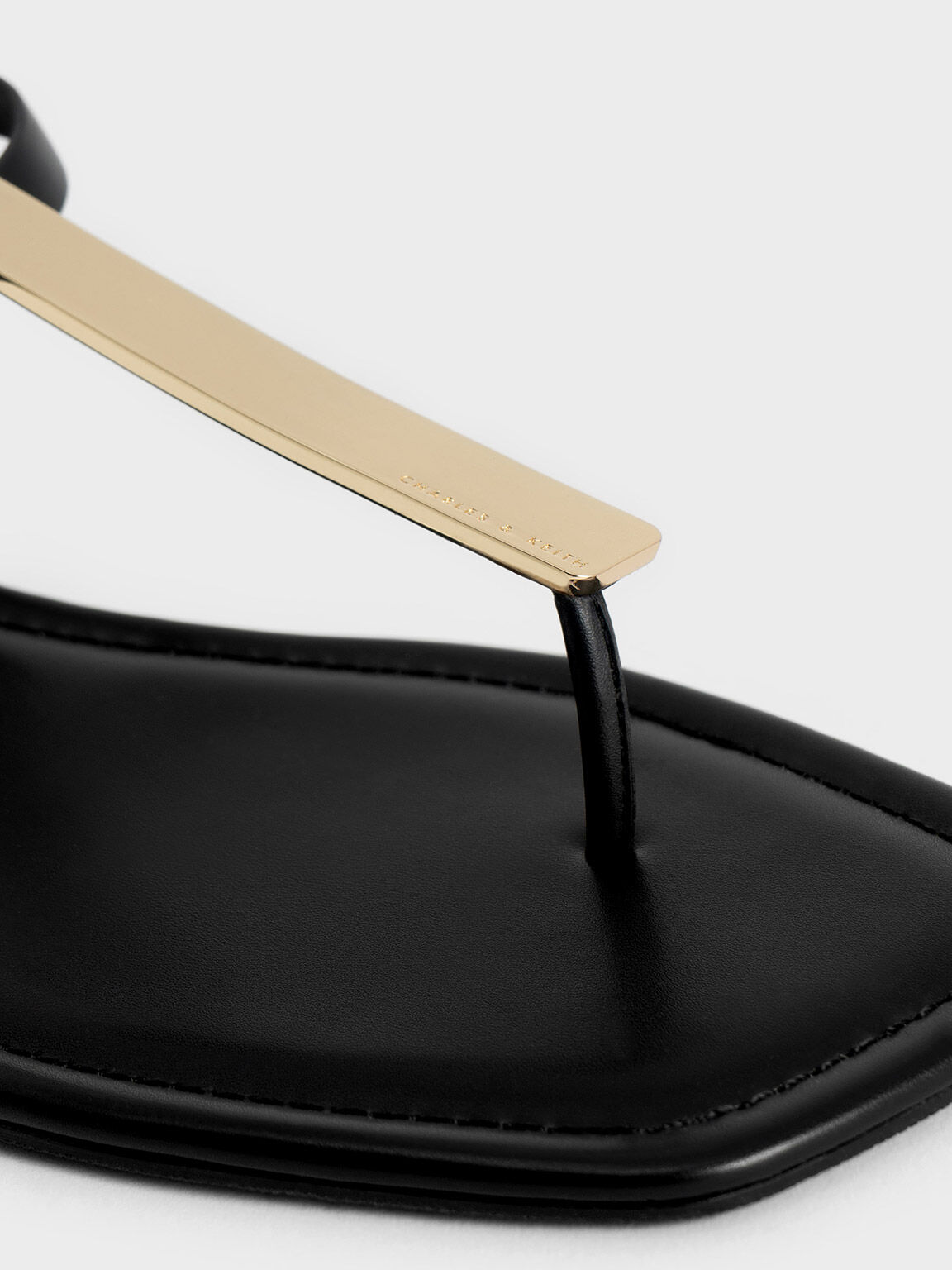Black Metallic Accent T Bar Thong Sandals CHARLES KEITH UK