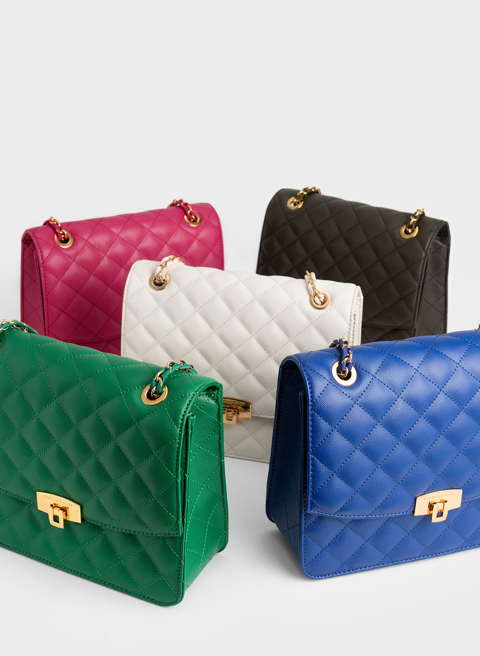 Quilted Chain Strap Clutch, Cream, hi-res