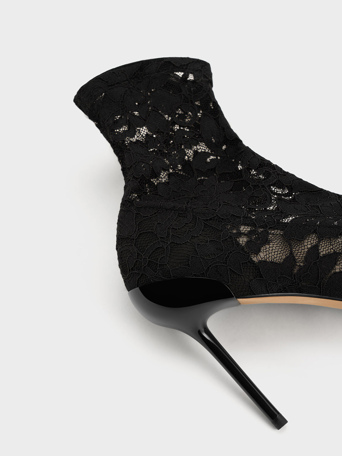 Lace Mesh Ankle Boots Black Textured