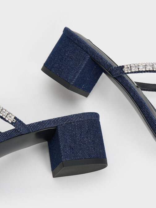 Ambrosia Denim Gem-Embellished Mules, Blue, hi-res