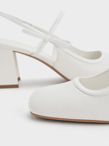 Bow Slingback Mary Jane Pumps, White, hi-res