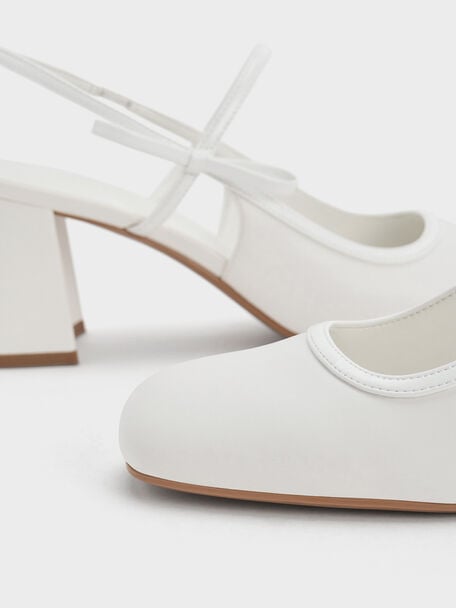 Bow Slingback Mary Jane Pumps, White, hi-res