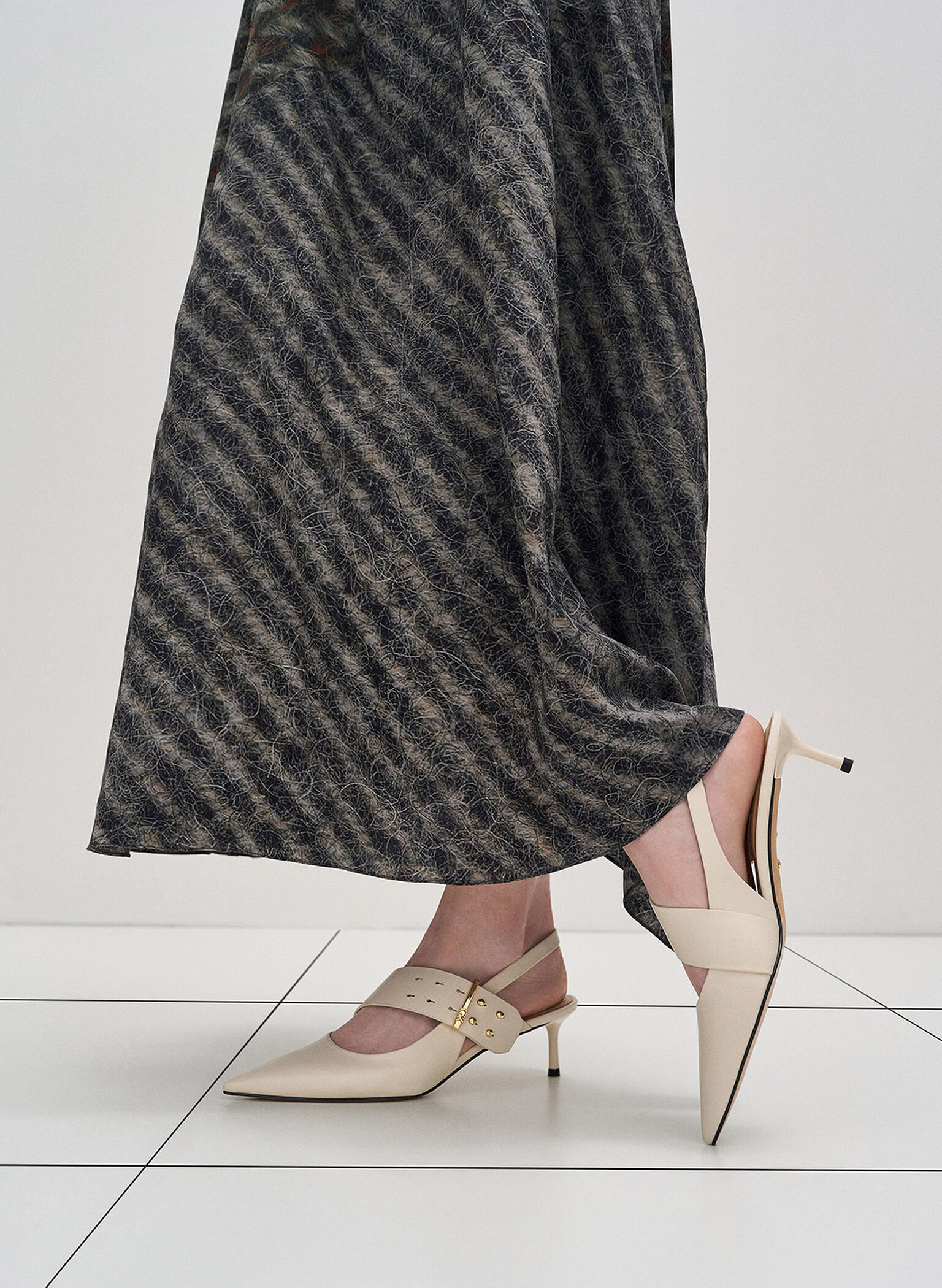 Leather Asymmetric-Strap Slingback Mary Jane Pumps, White, hi-res