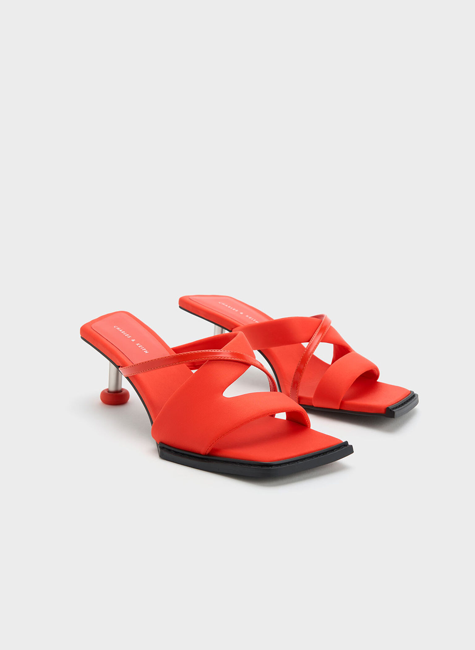Crossover Sculptural Heel Sandals, Red, hi-res
