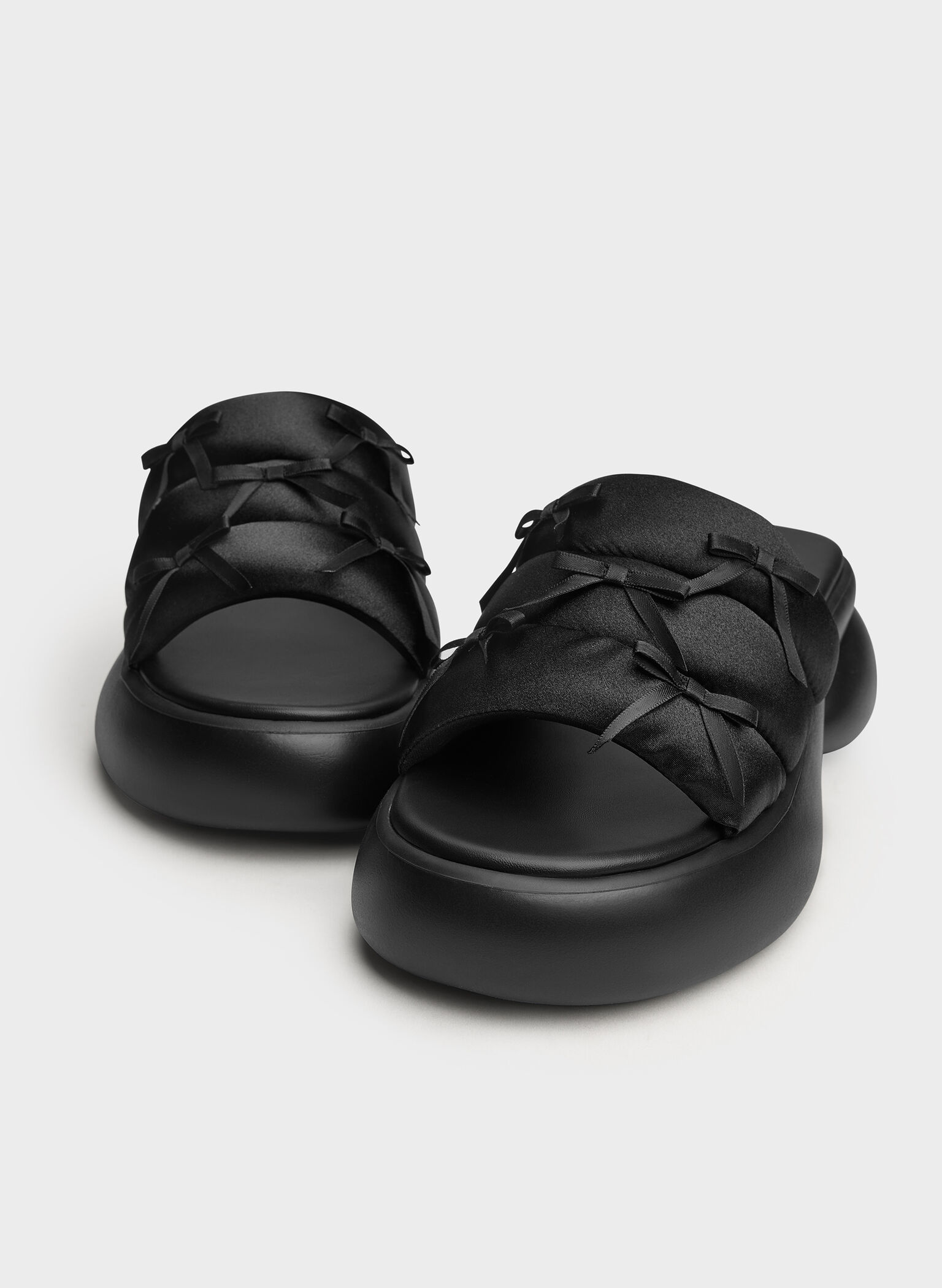 Recycled Polyester Bow Puffy Sports Sandals, Black Textured, hi-res