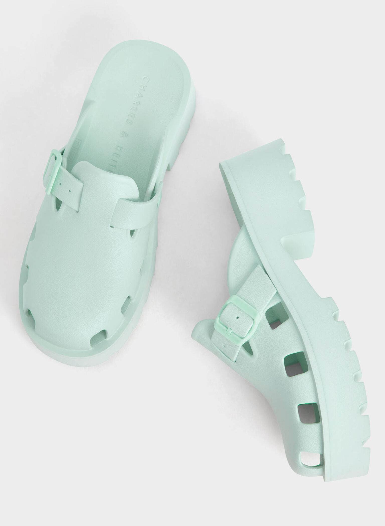 Mae Buckled Platform Mules, Mint Green, hi-res
