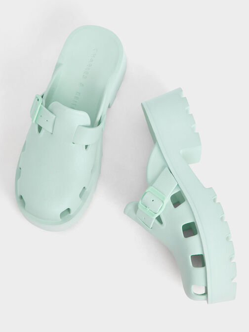 Mae Buckled Platform Mules, Mint Green, hi-res