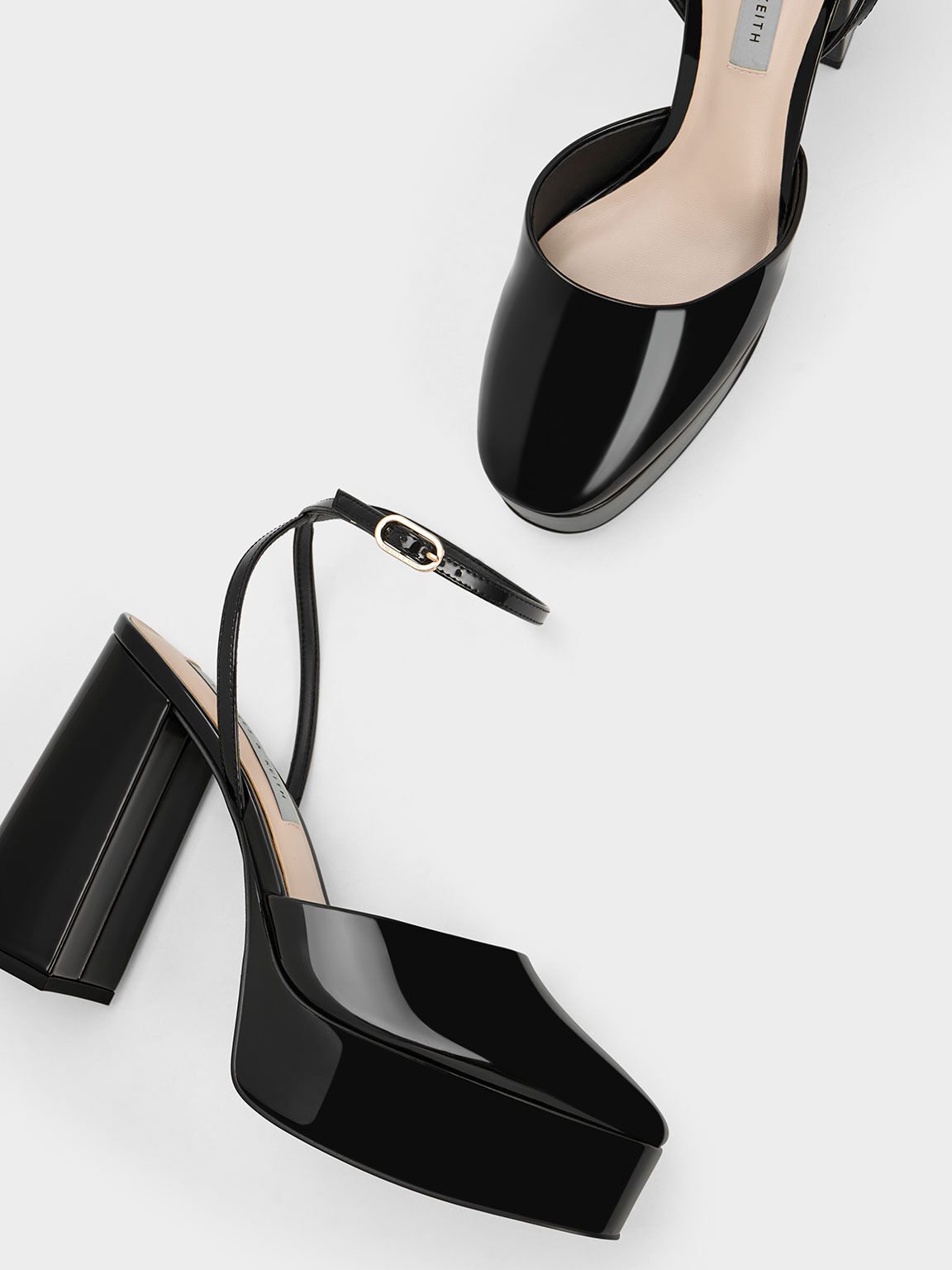 Strappy patent elastane harness chunky discount platform heel