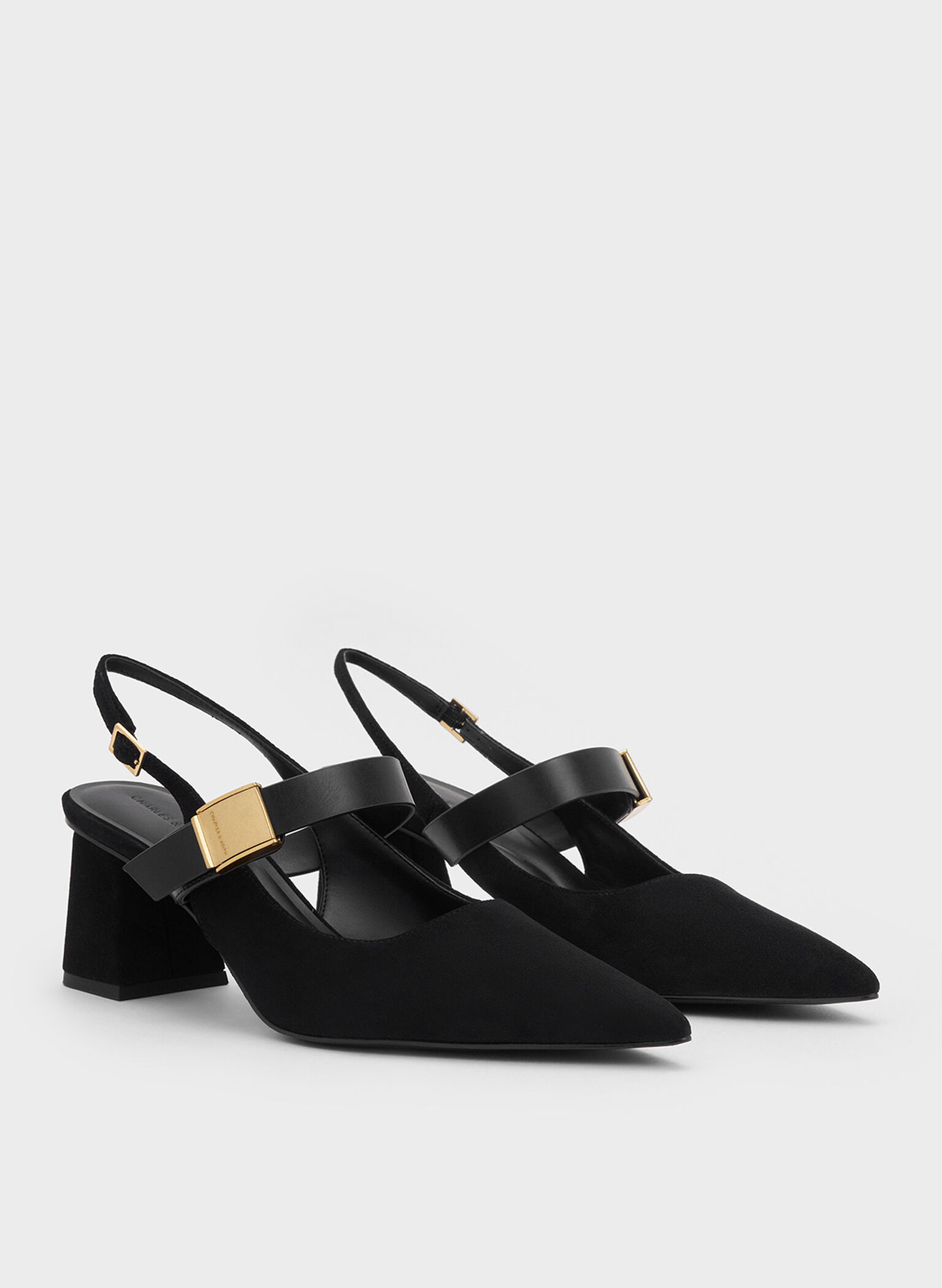 Yvette Faux Suede Mary Jane Slingback Pumps, Black Textured, hi-res