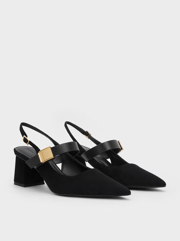 Yvette Faux Suede Mary Jane Slingback Pumps, Black Textured, hi-res