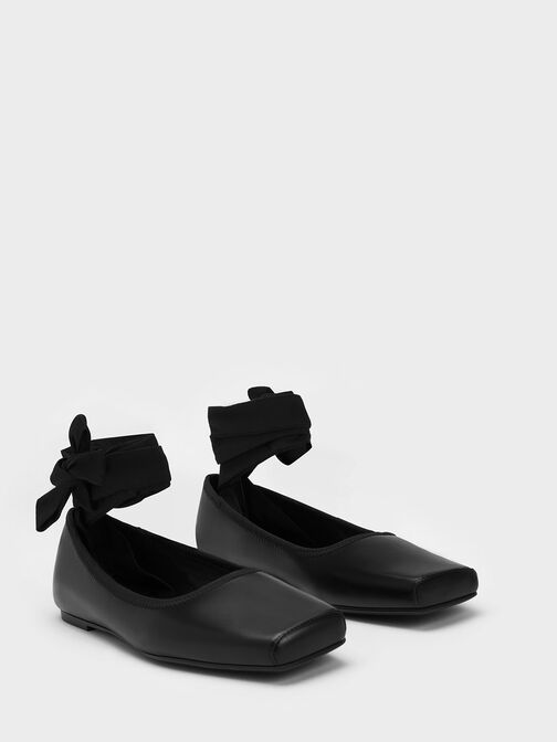 Tie-Around Ballerina Flats, Black, hi-res