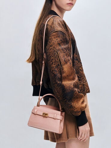 Aubrielle Croc-Effect Top Handle Bag, Light Pink, hi-res