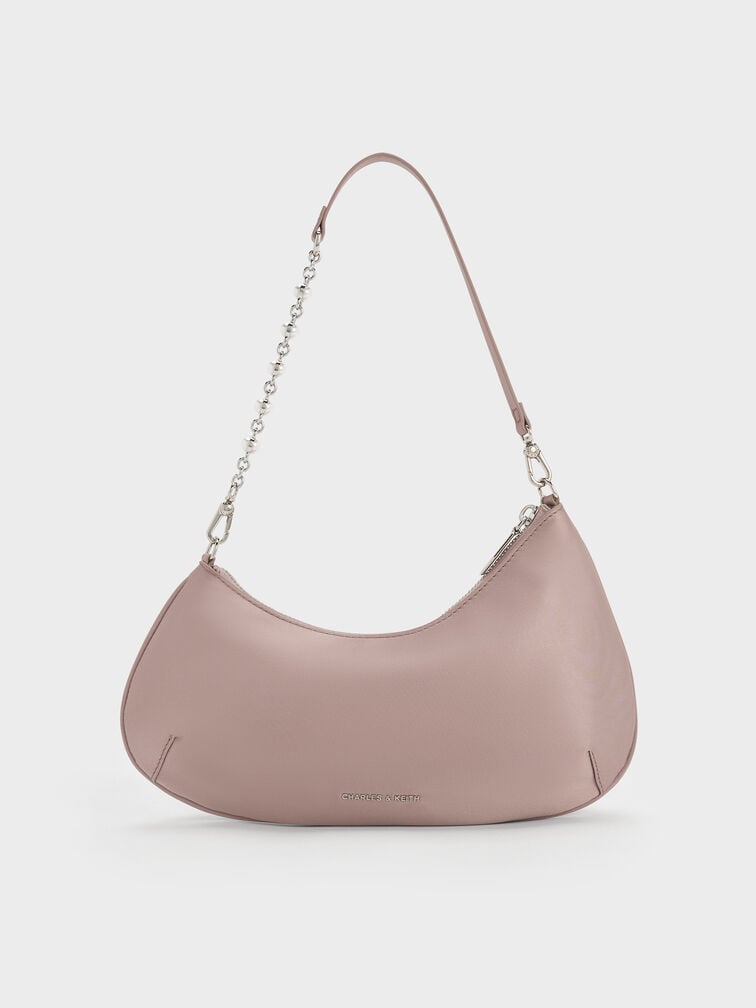 Dion Satin Chain-Handle Asymmetric Shoulder Bag, Blushed Mauve, hi-res