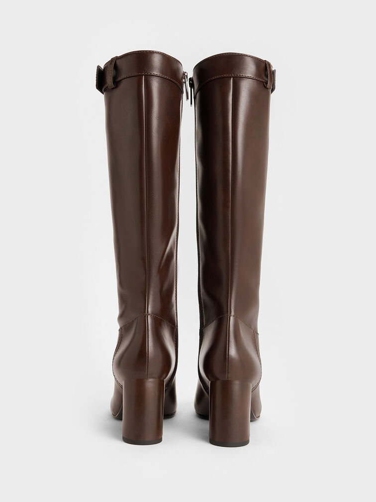 Block-Heel Knee-High Biker Boots, Dark Brown, hi-res