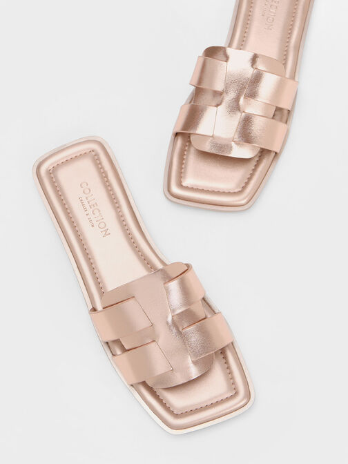Trichelle Interwoven Metallic Leather Slide Sandals, Rose Gold, hi-res