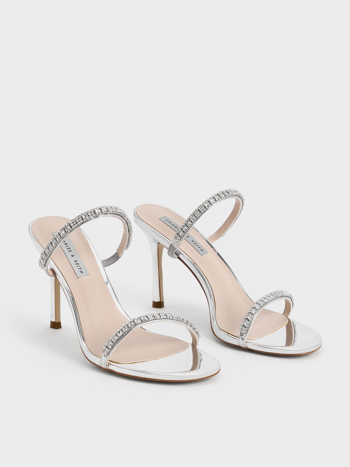 Silver embellished heeled sandals hot sale