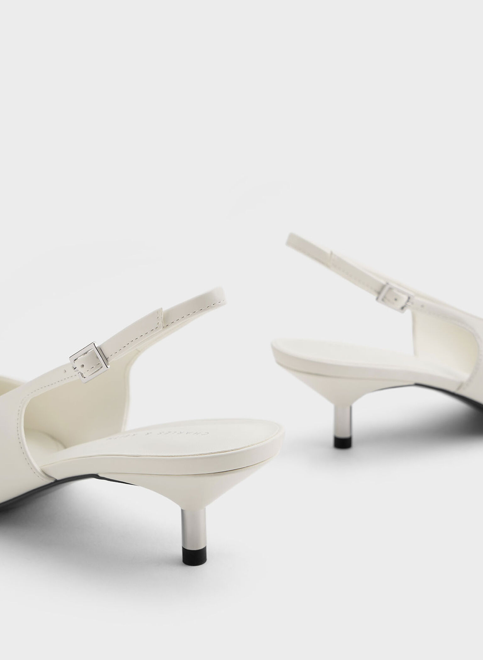 Patent Pearl Chain-Link Slingback Pumps, White, hi-res