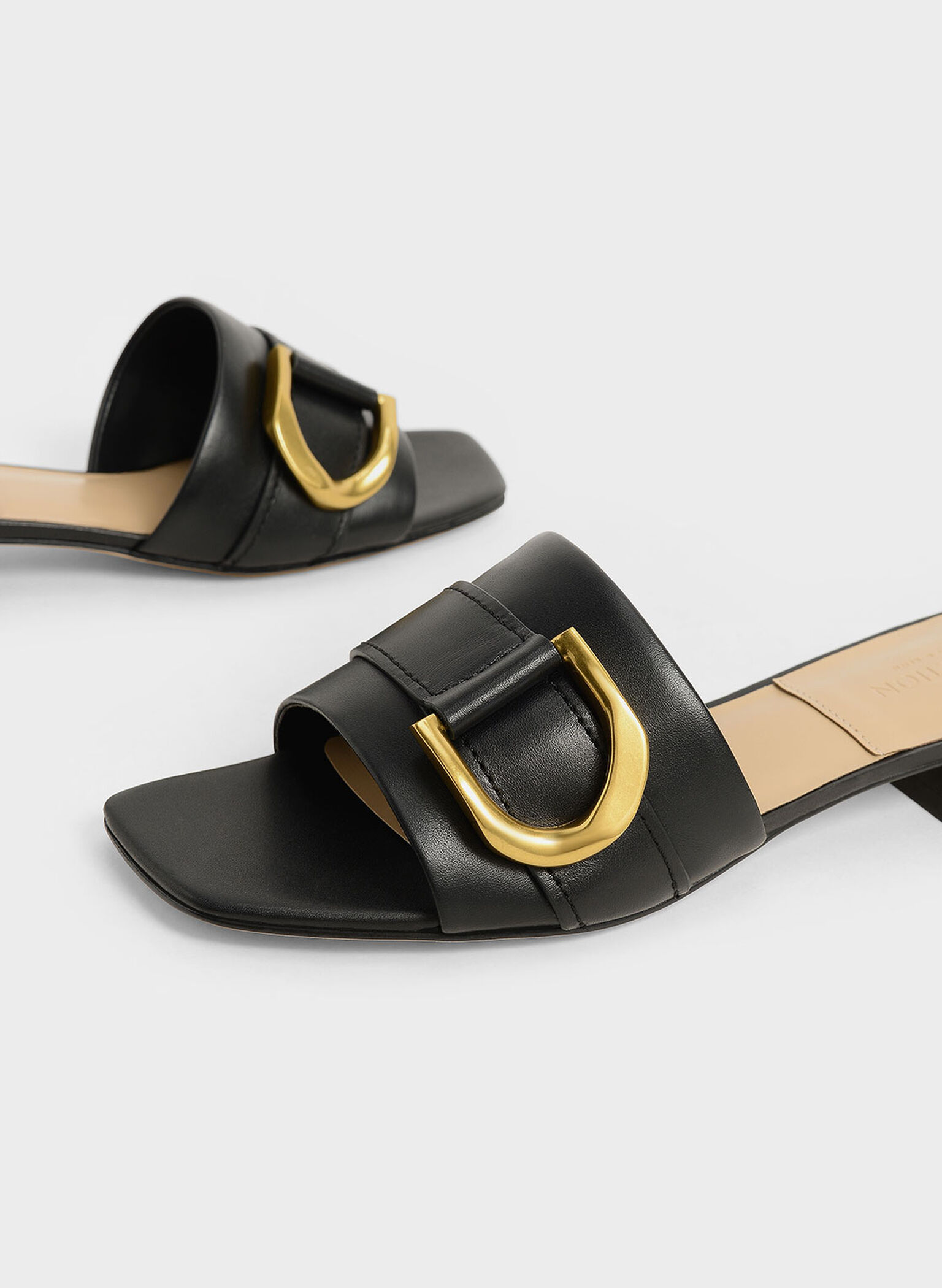Gabine Buckled Leather Mules​, Black, hi-res