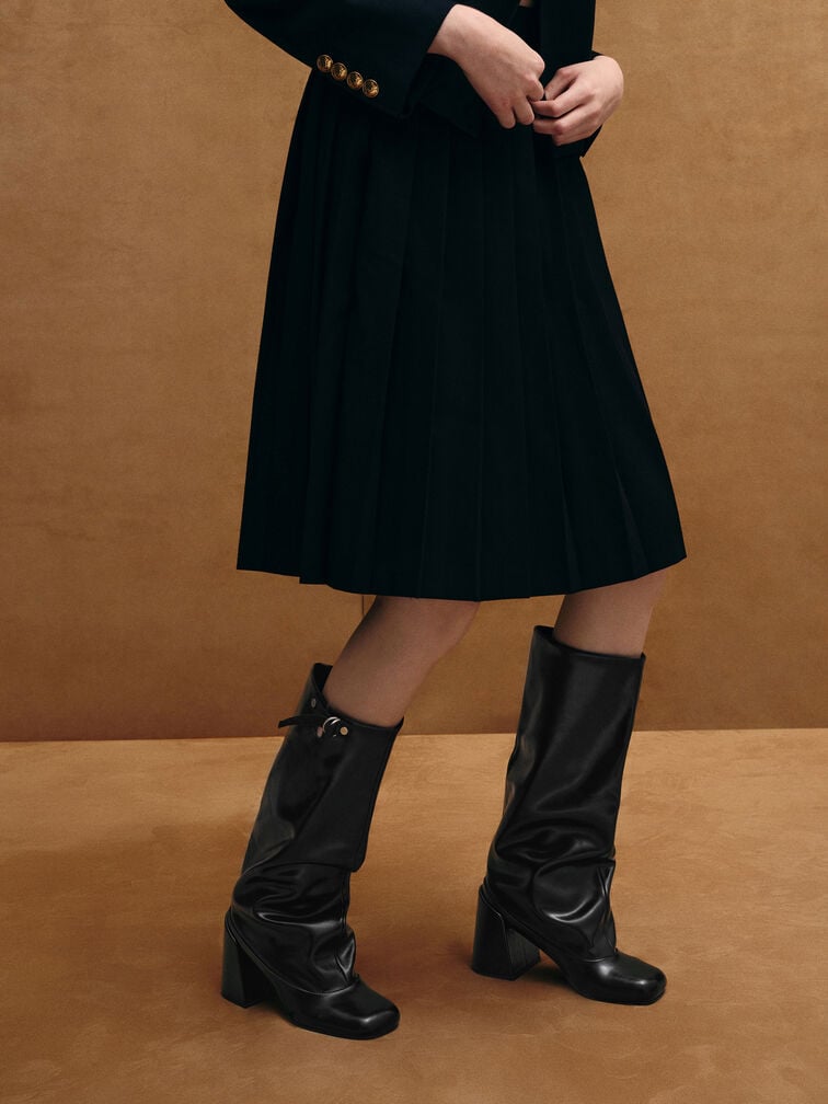 Robbie Side-Buckle Block-Heel Knee-High Boots, Black, hi-res