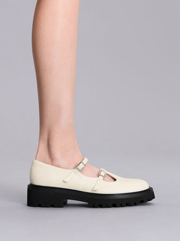 Double-Strap T-Bar Chunky Mary Janes, Chalk, hi-res