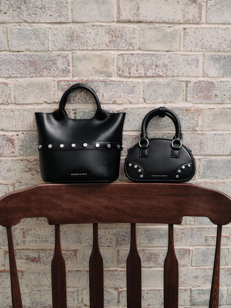 Bobbie Studded Convertible Two-Way Bucket Bag, Noir, hi-res
