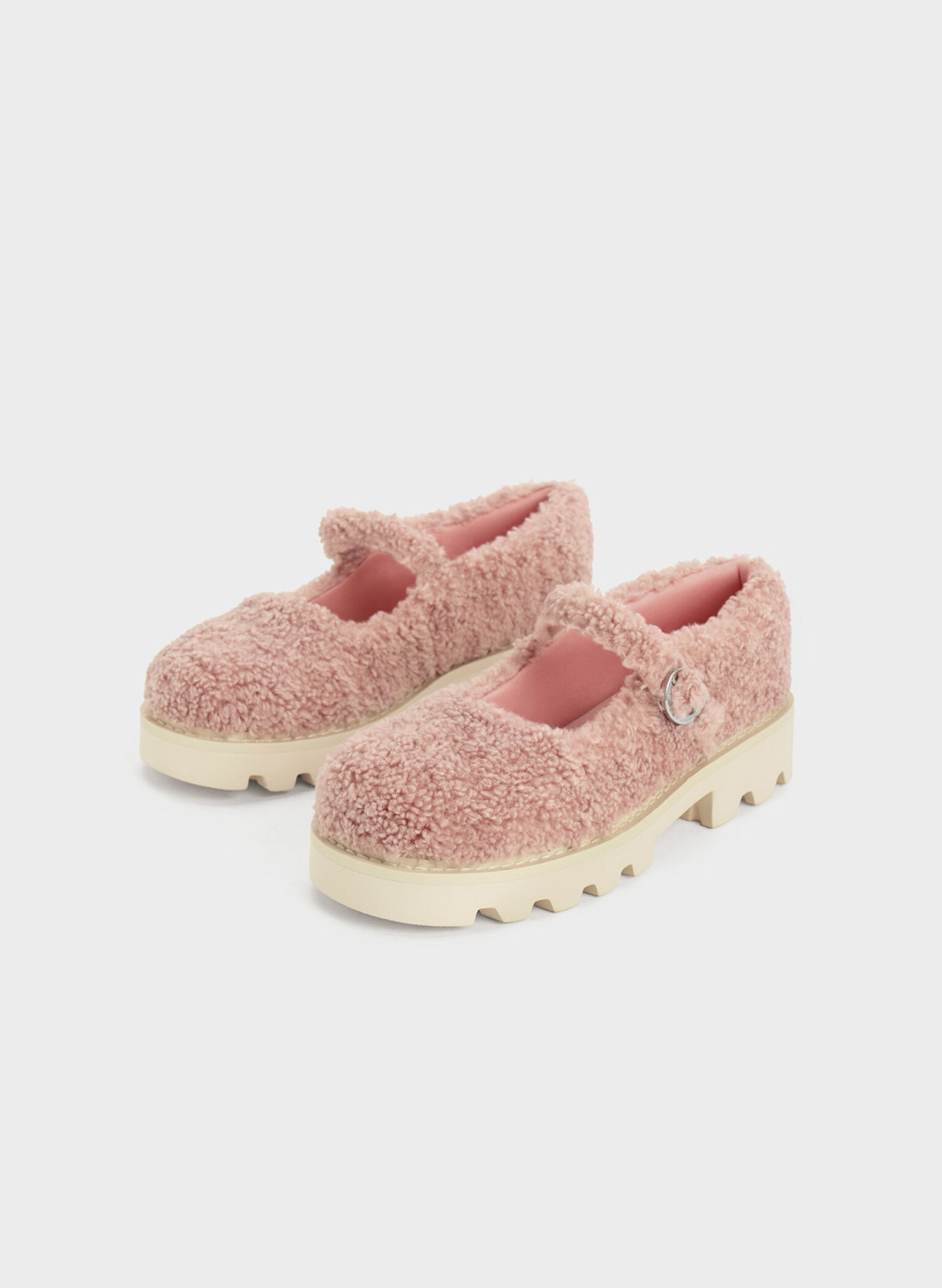 Girls' Furry Platform Mary Janes, Pink, hi-res