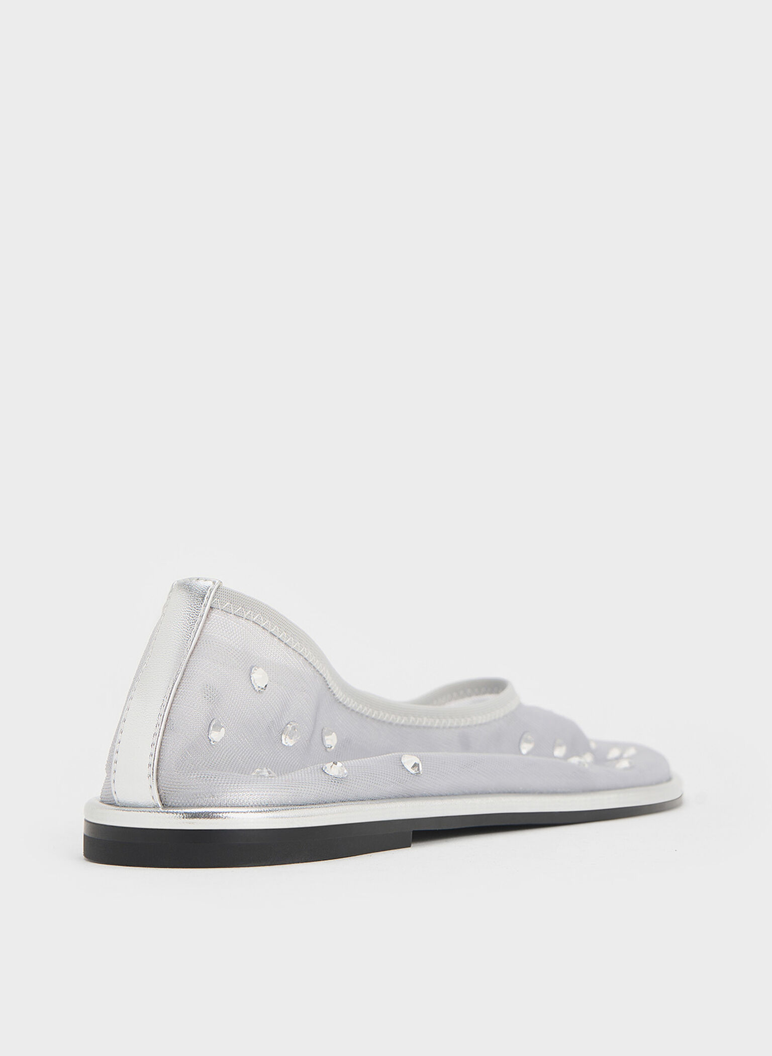 Mesh Gem-Embellished Ballet Flats, Silver, hi-res