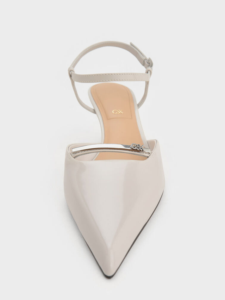 Leather Kitten-Heel Ankle-Strap Pointed-Toe Pumps, Light Grey, hi-res