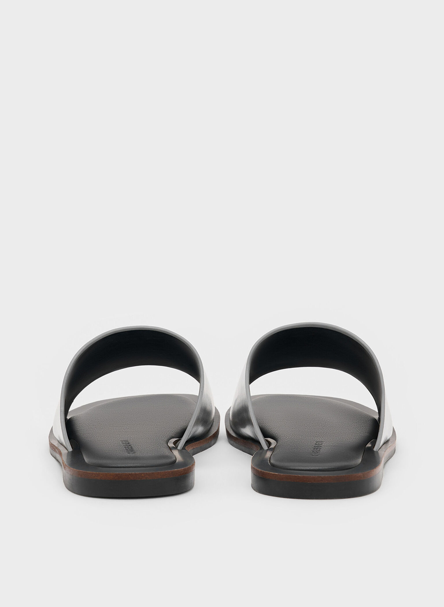 Metallic Wide-Strap Slide Sandals, Silver, hi-res
