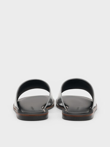 Metallic Wide-Strap Slide Sandals, Silver, hi-res