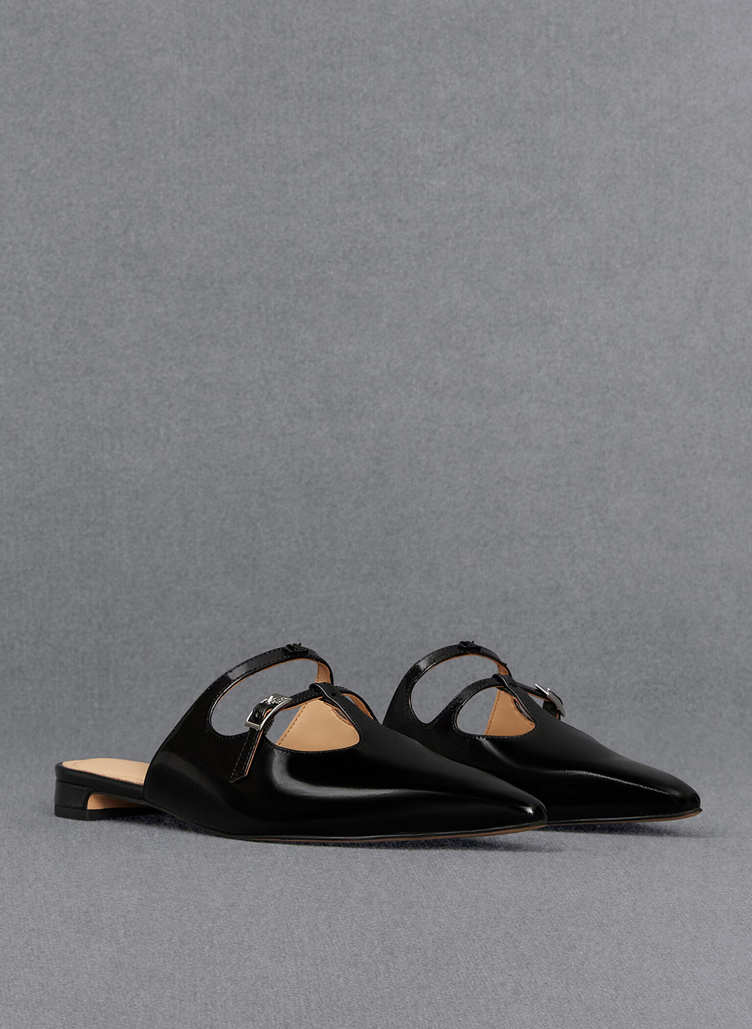 Leather T-Bar Double-Strap Mules, Black Box, hi-res